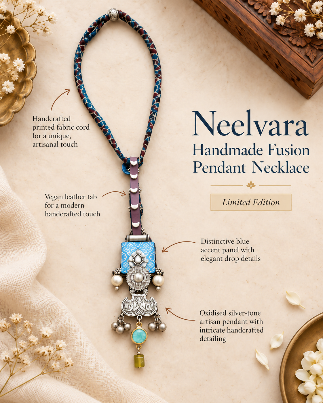 Neelvara Handmade Fusion Pendant Necklace