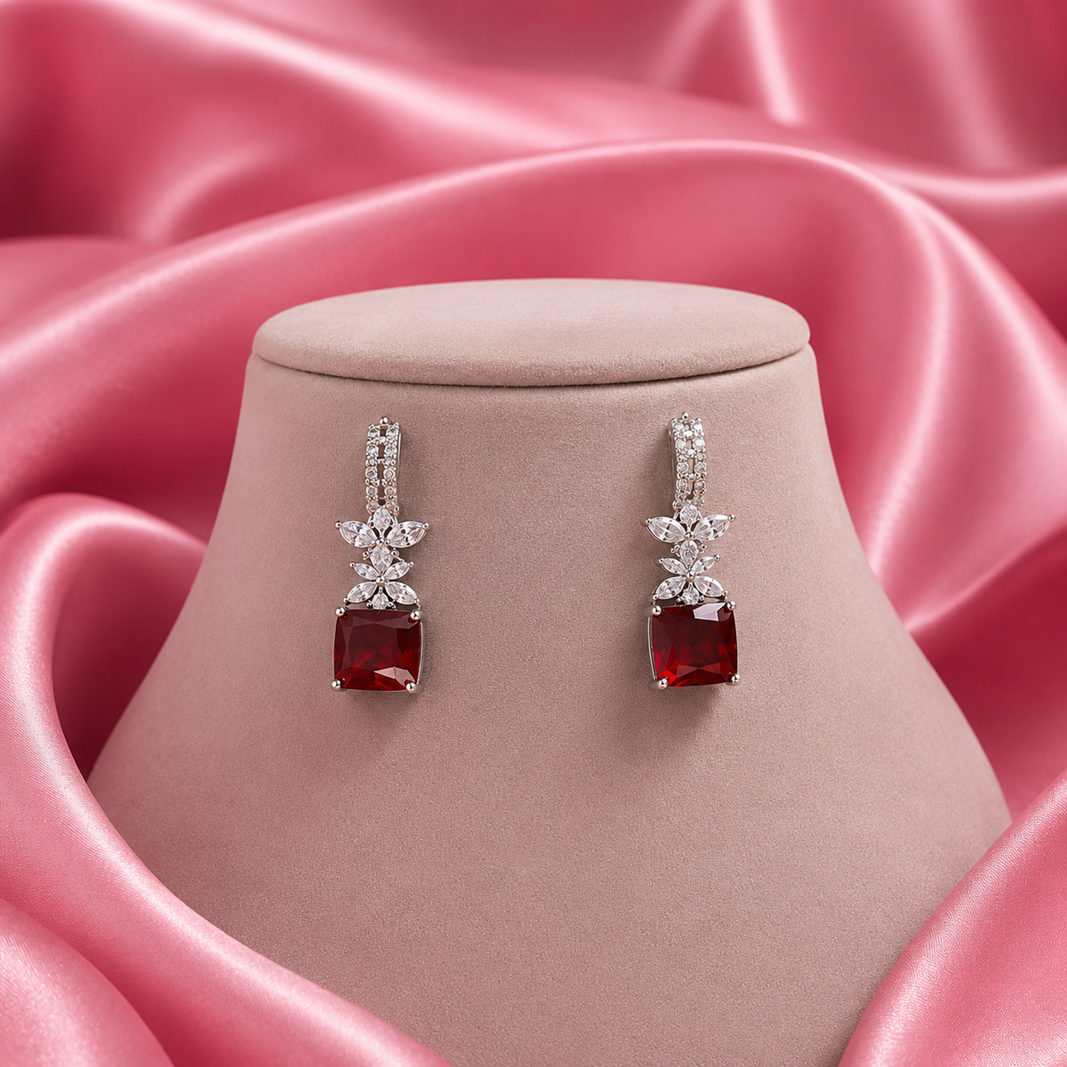 Crimson Bloom Drop Earrings
