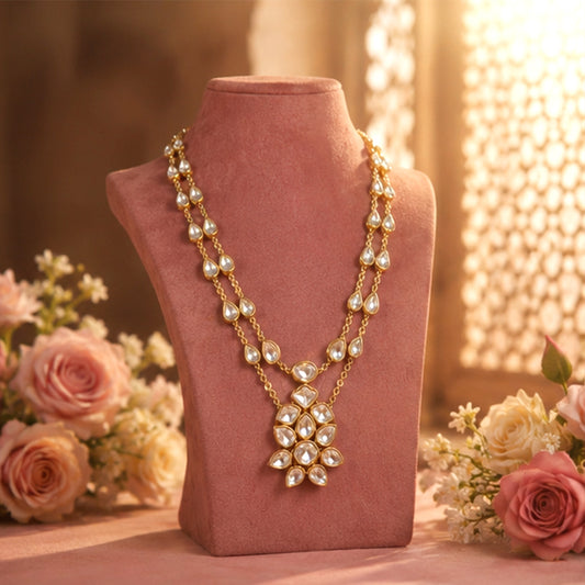 Polki Petals Double Layered Necklace Set
