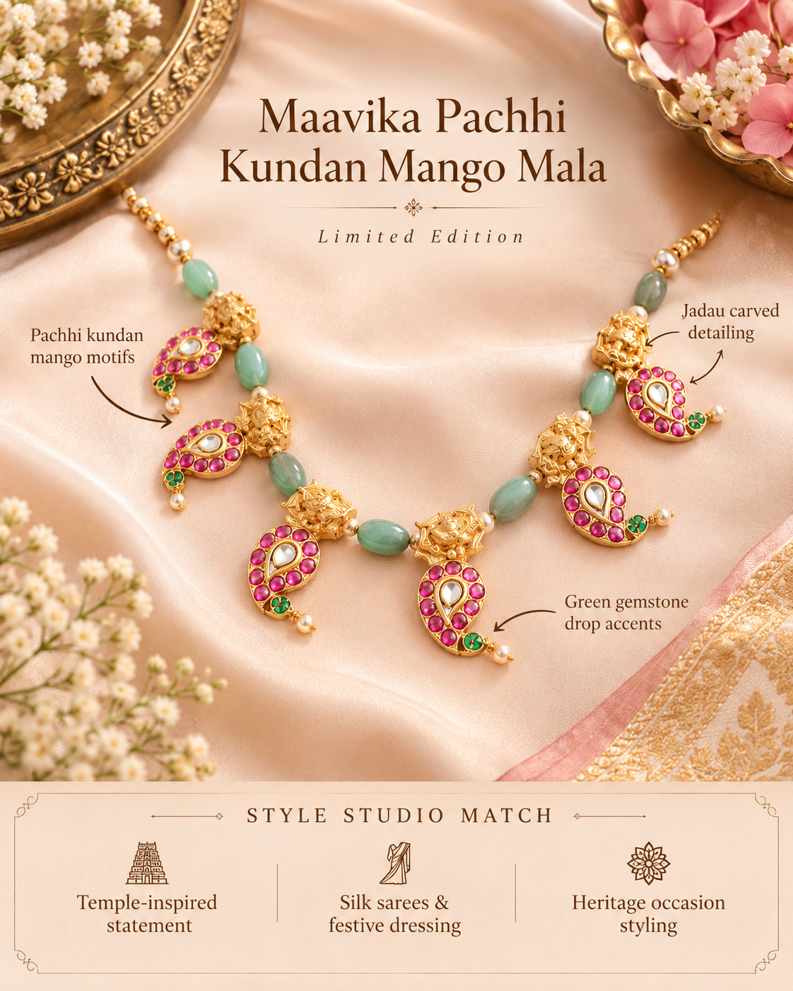 Maavika Pacchi Kundan Mango Mala