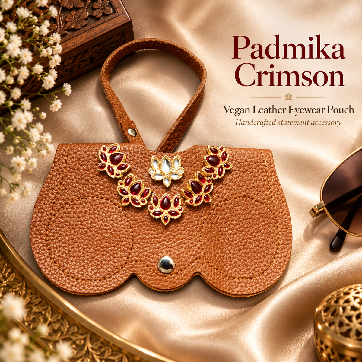Padmika Crimson Vegan Leather Eyewear Pouch