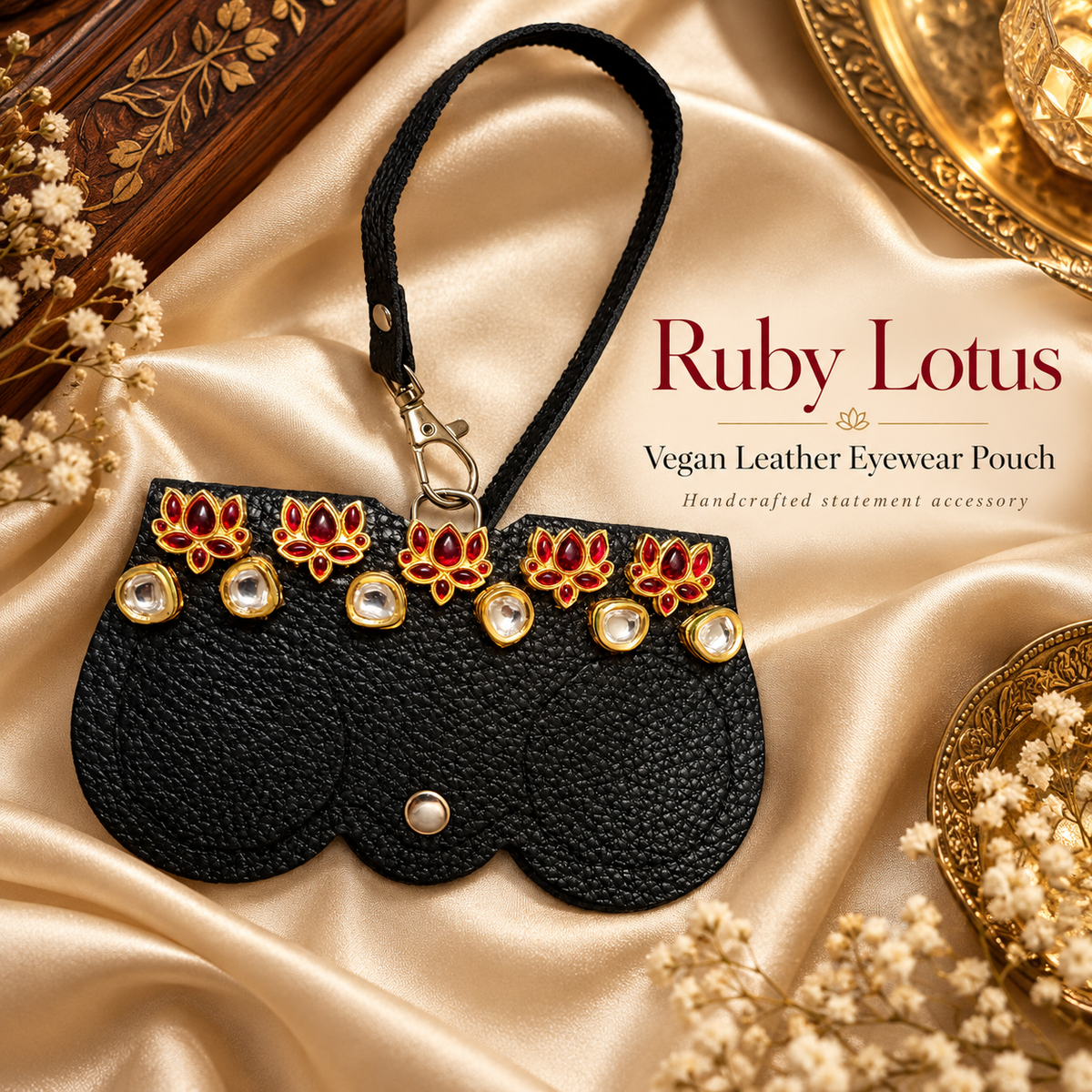 Ruby Lotus Vegan Leather Eyewear Pouch