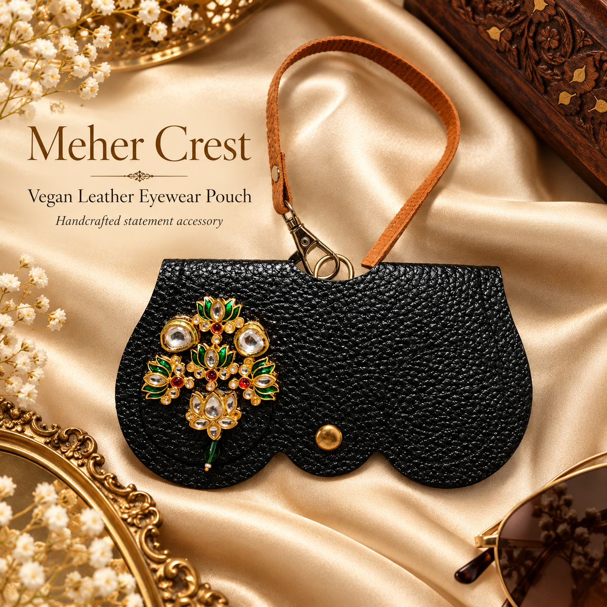 Meher Crest Vegan Leather Eyewear Pouch