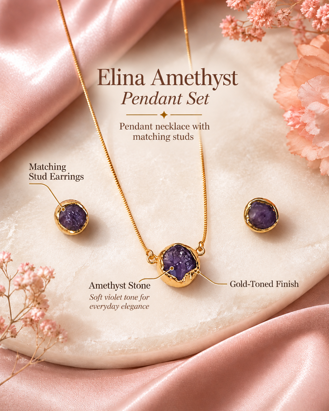 Elina Amethyst Pendant Set