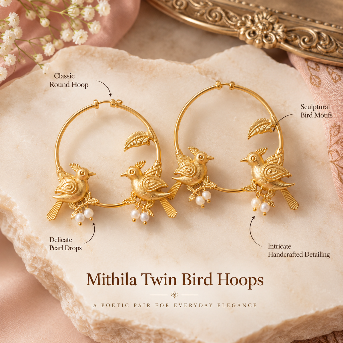 Mithila Twin Bird Hoops