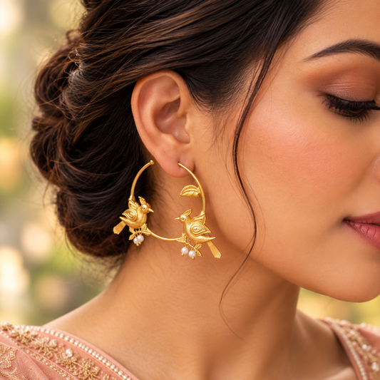 Mithila Twin Bird Hoops