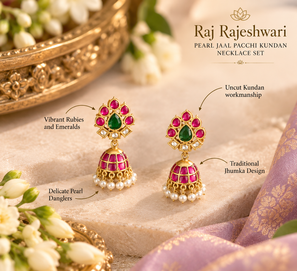 Raj Rajeshwari Pearl Jaal Pacchi Kundan Necklace Set